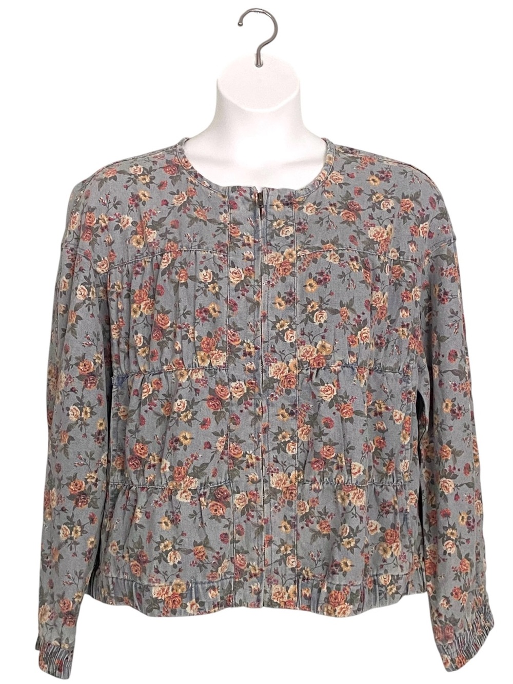 ChouYatou Floral Denim Jacket Full Zip Cottagecore Blue Womens Size 2XL NWT